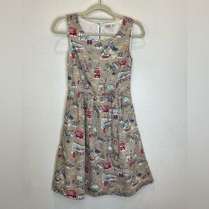 Cath Kidston Beige London Novelty Print Dress Lined Sz US 2 EU 6